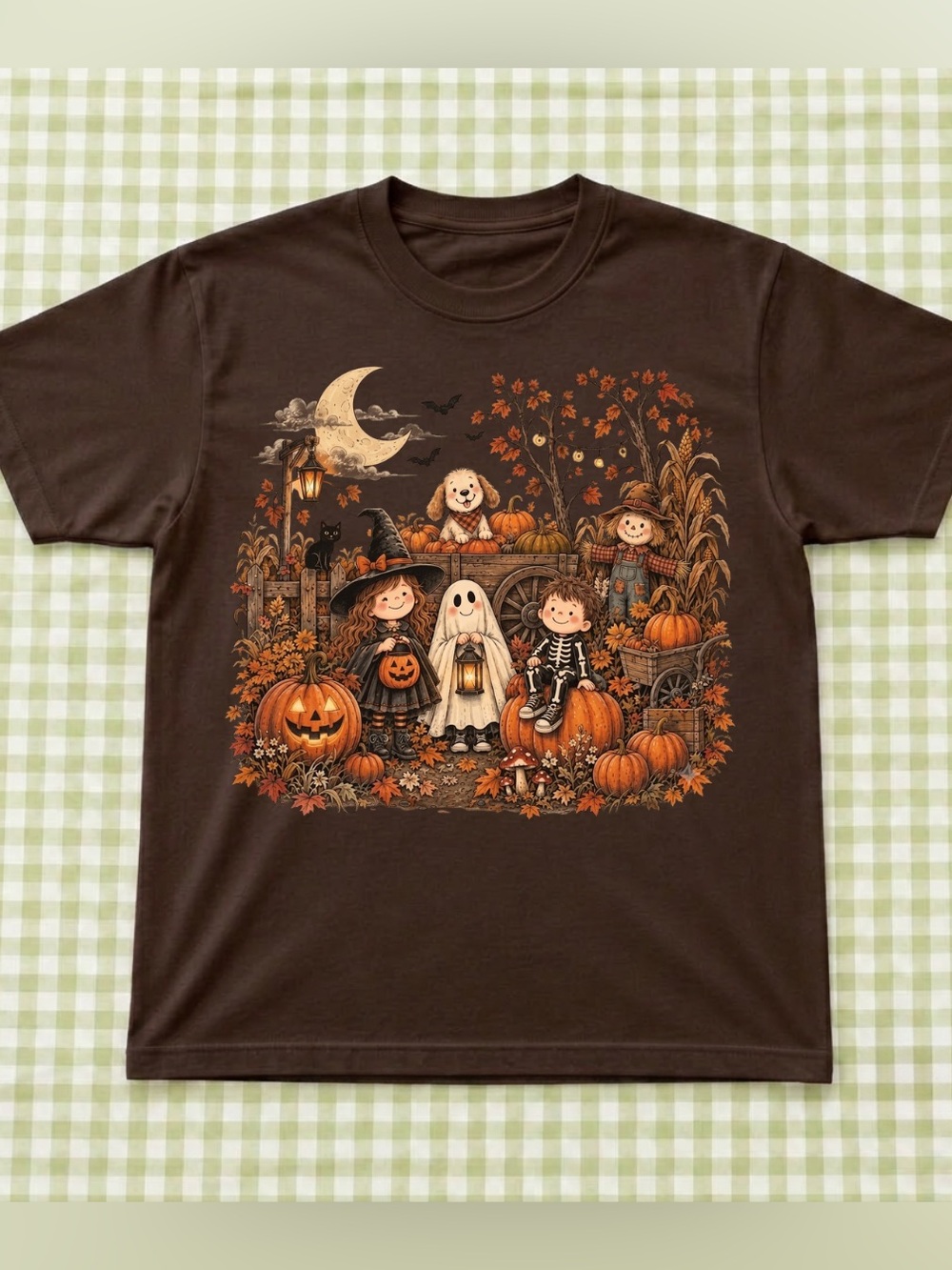 Halloween Snoopy Pumpkin Patch T-Shirt - Dark Brown Vintage Style For Unisex